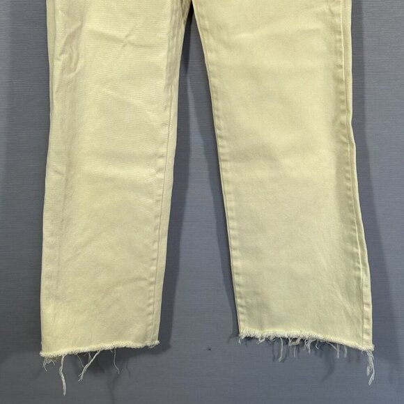 Stradivarius Jeans Womens 2 Straight Leg Yellow Cotton Pockets Raw Hem High Rise - Picture 3 of 12